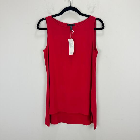 Eileen Fisher Silk Georgette Tunic Top Sleeveless Minimalist Scalt Red XXS NWT - Picture 2 of 9
